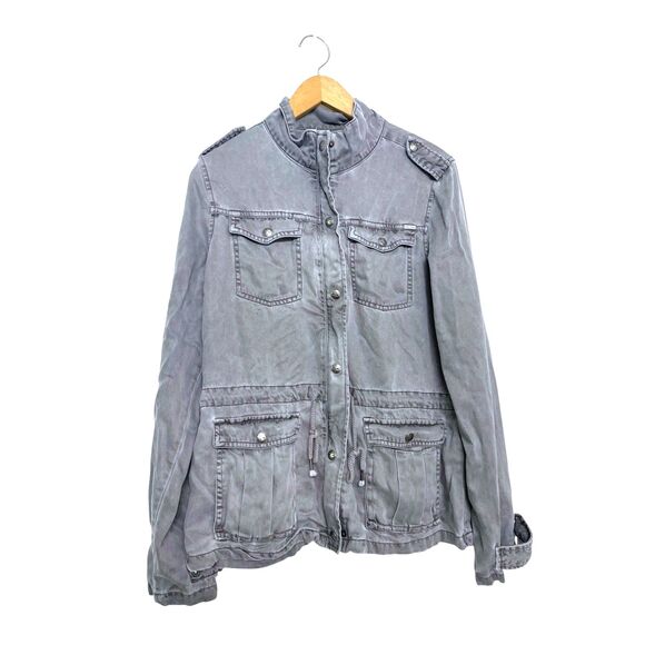 Max Jeans Womens Size Medium Light Gray Tencel Utility Jacket Grunge Gorpcore - Picture 1 of 8